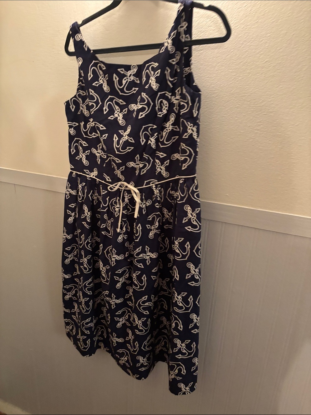 Navy Anchor Print Sleeveless Rachel Riley Dress with Tie Waist